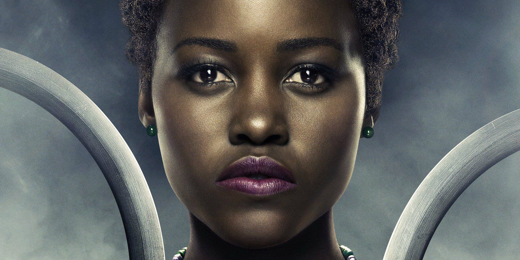 A closeup of Lupita Nyongo as Nakia in Black Panther poster