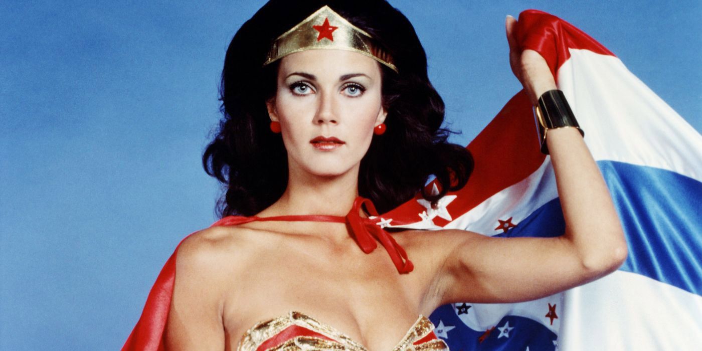 Lynda Carter in costume as Wonder Woman