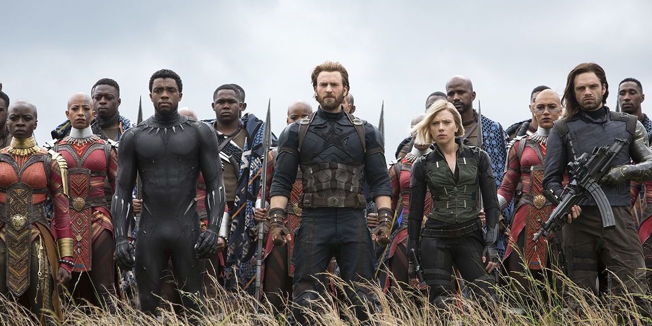 Okoye, Black Panther, Captain America, Black Widow, and Bucky the White Wolf in Wakanda for Avengers Infinity War