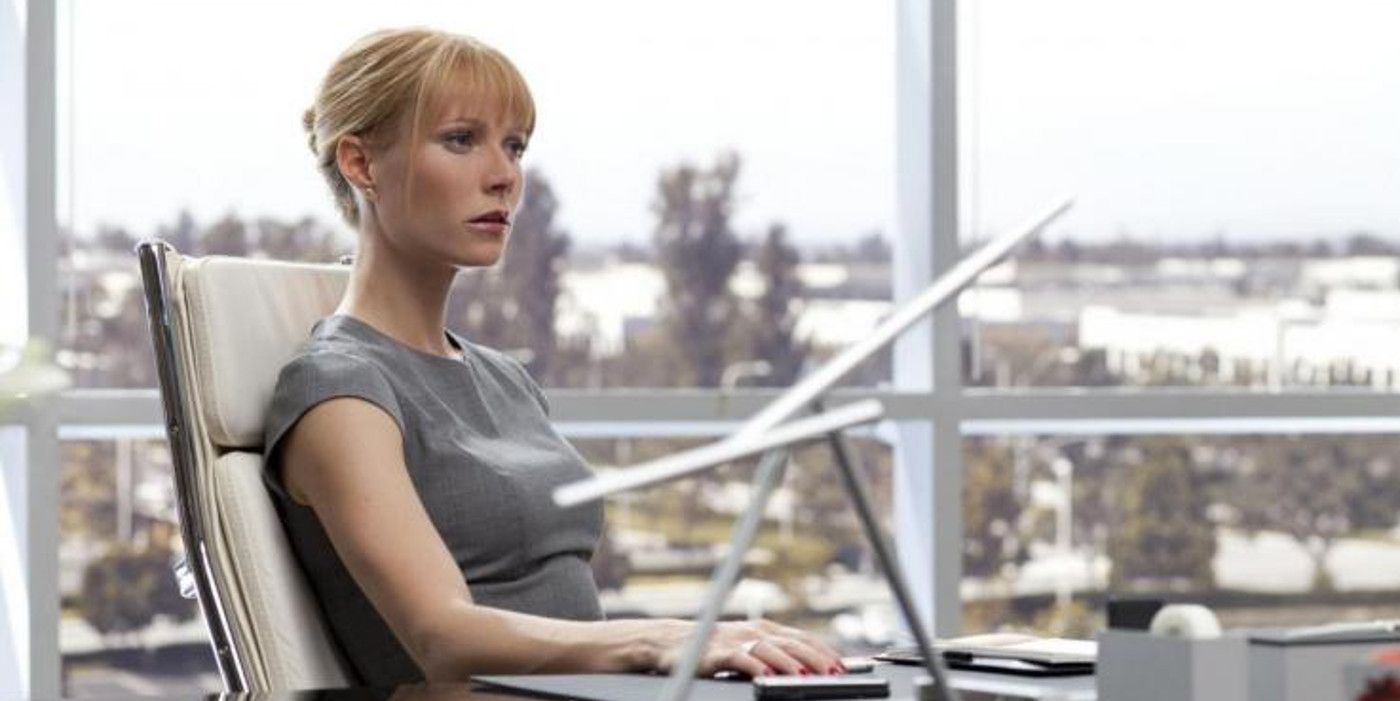 Pepper sits at her desk as the new CEO in Iron Man 2