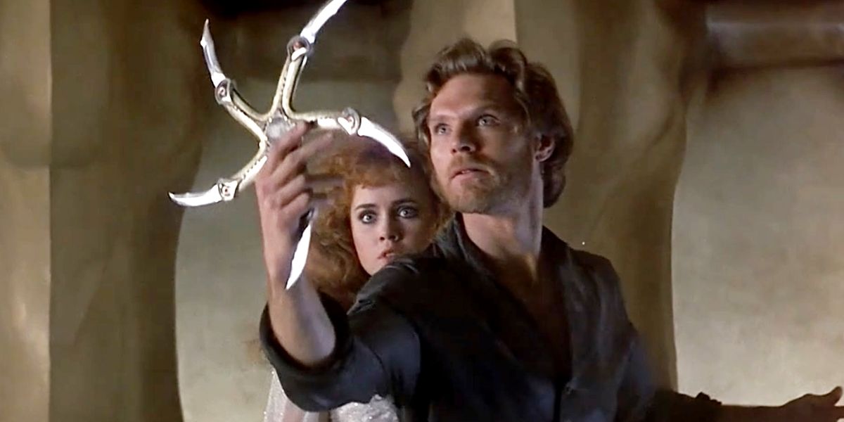 Colwyn holding the Glaive in a still from Krull