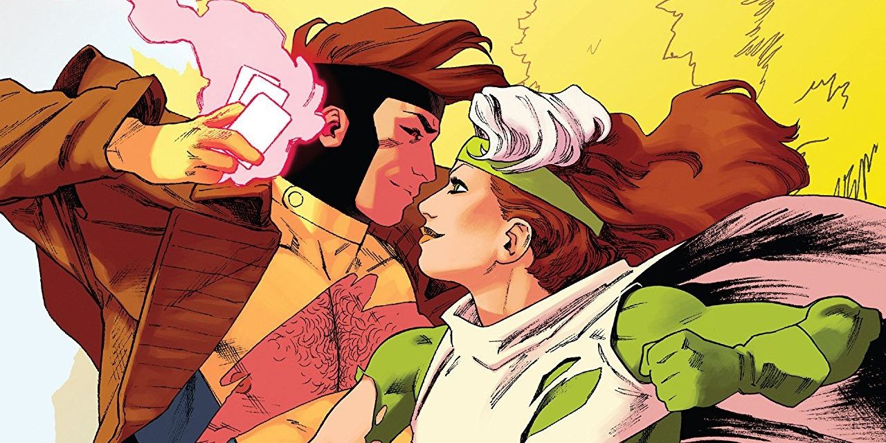 Rogue and Gambit face to face on the cover of a comic