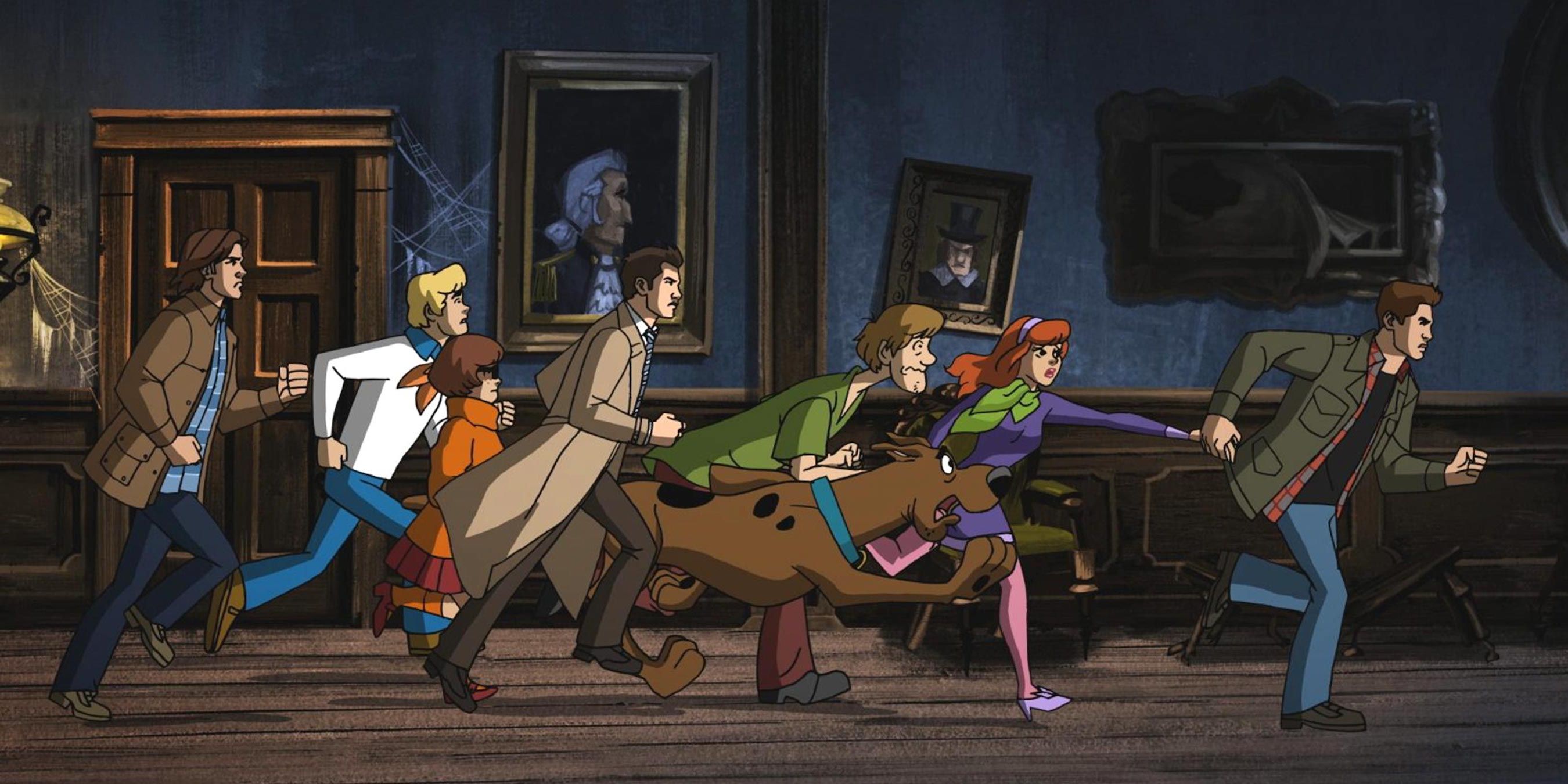 Sam, Dean, Cas, and the Scooby Gang run from a ghost in Supernatural