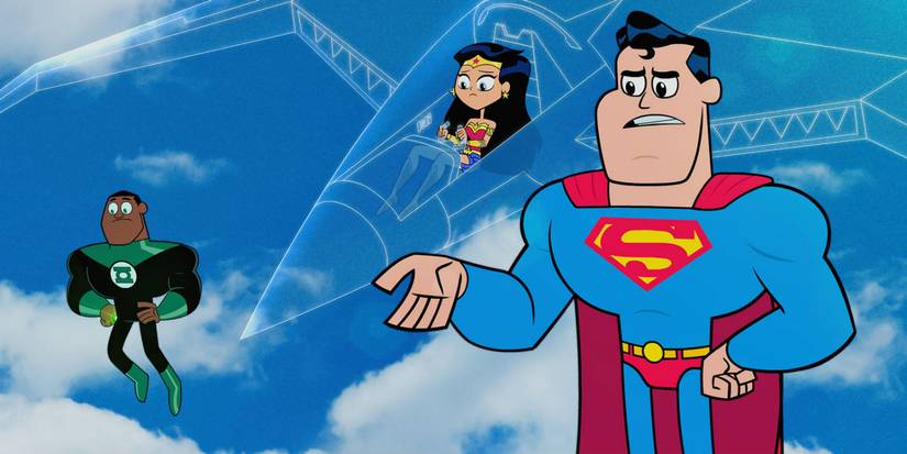 Superman Wonder Woman Green Lantern appear in the sky in Teen тιтans Go To The Movies 