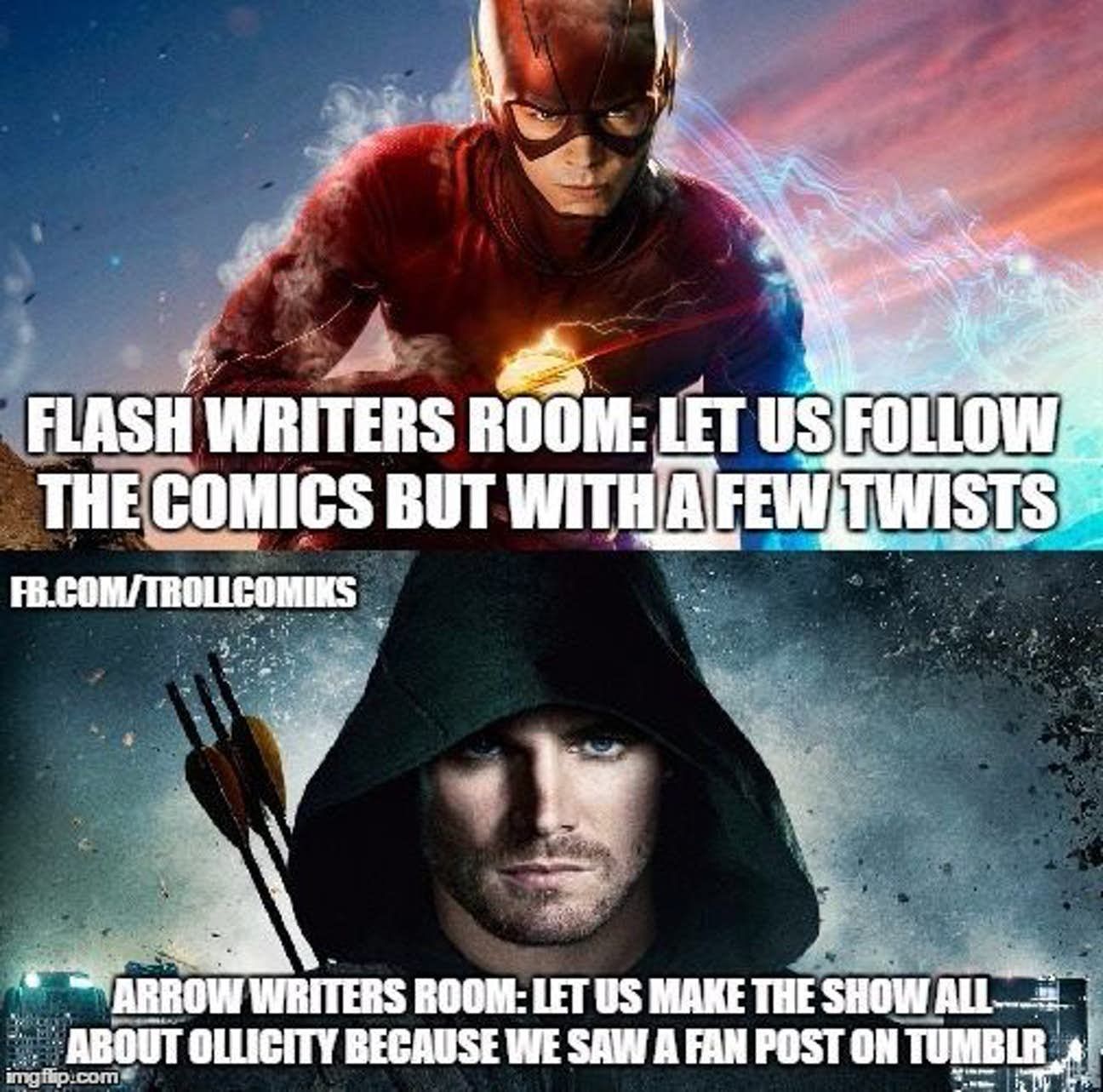 The Flash vs Arrow writers meme