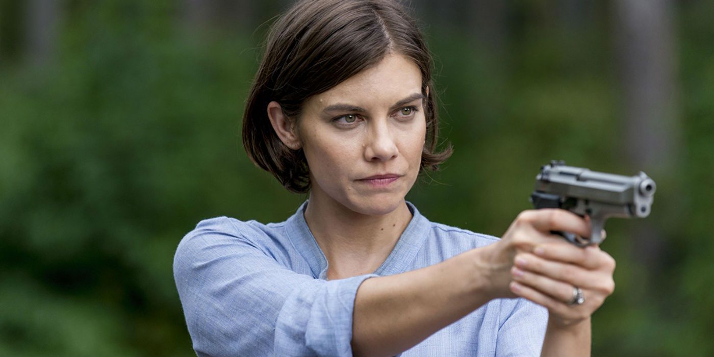 Maggie points a gun in The Walking Dead