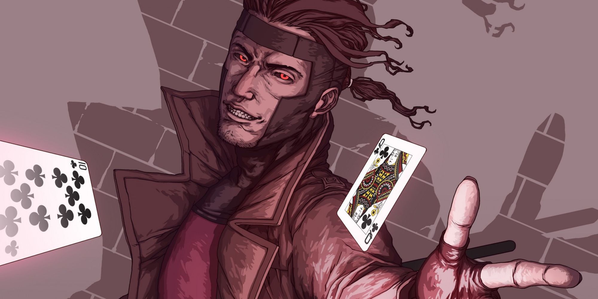 Gambit throwing his kinetic energy-charged cards in Marvel artwork
