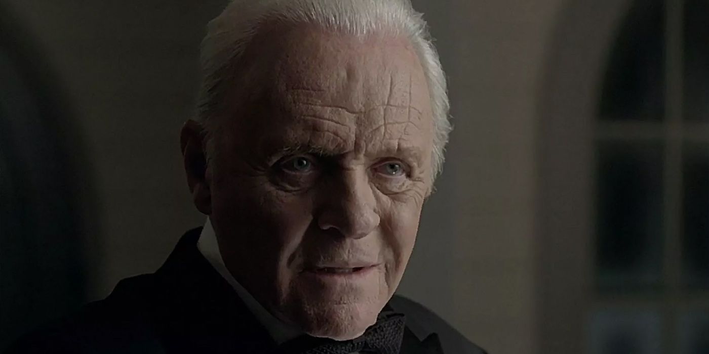 Anthony Hopkins as Robert Ford in Westworld, looking scary and looking towards the camera