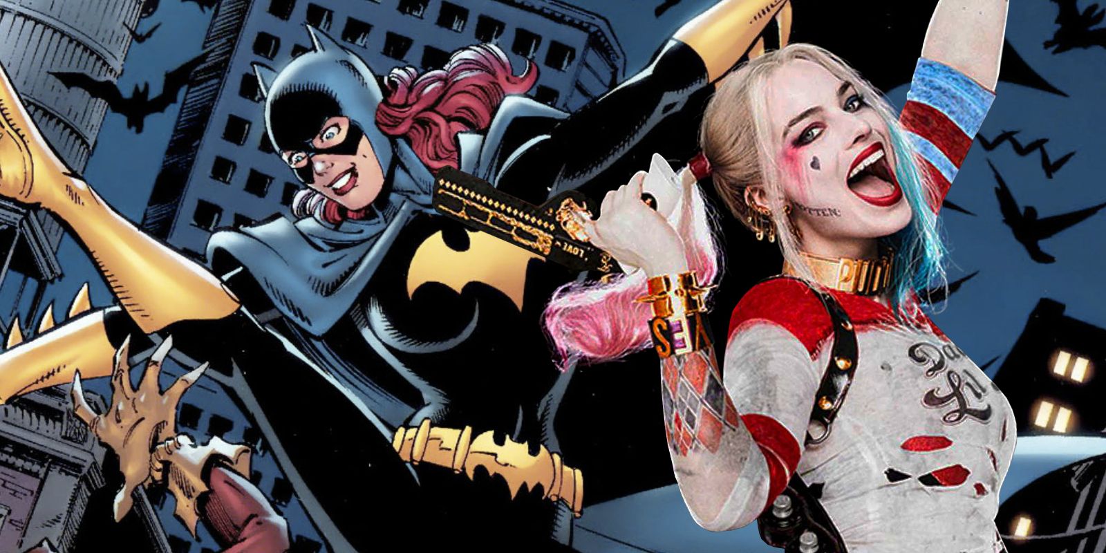 Split image of Batgirl and Harley Quinn