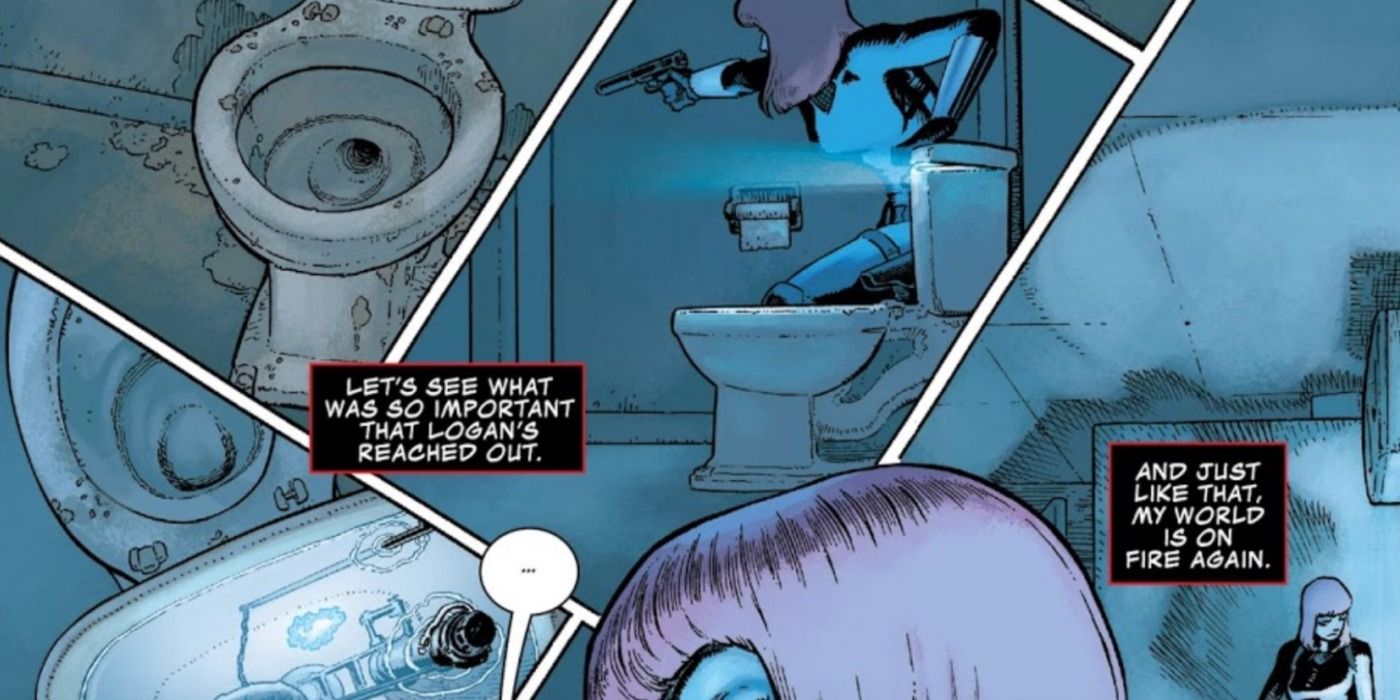 Black Widow finds the Space Gem hidden in the tank of a toilet in Marvel comics