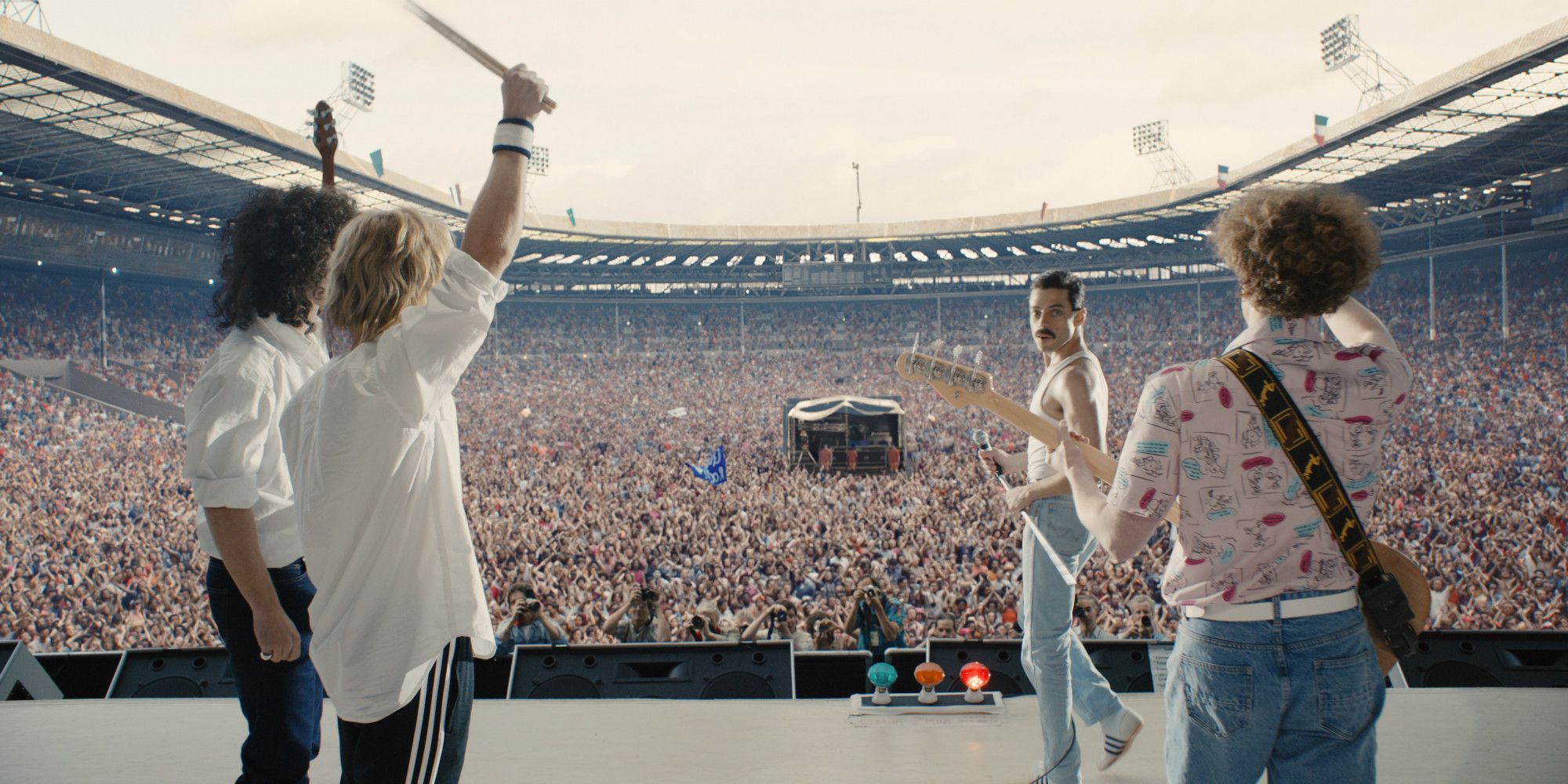 Queen on Live Aid Stage in Bohemian Rhapsody 