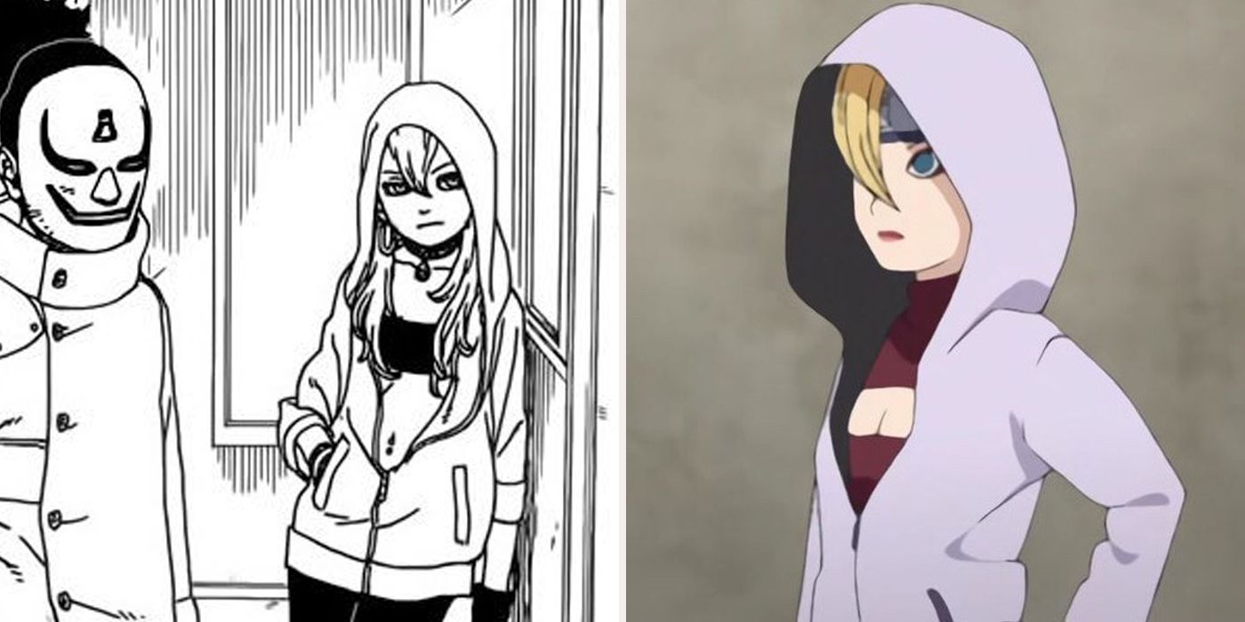 A split image features Yodo in the Boruto manga and in the anime