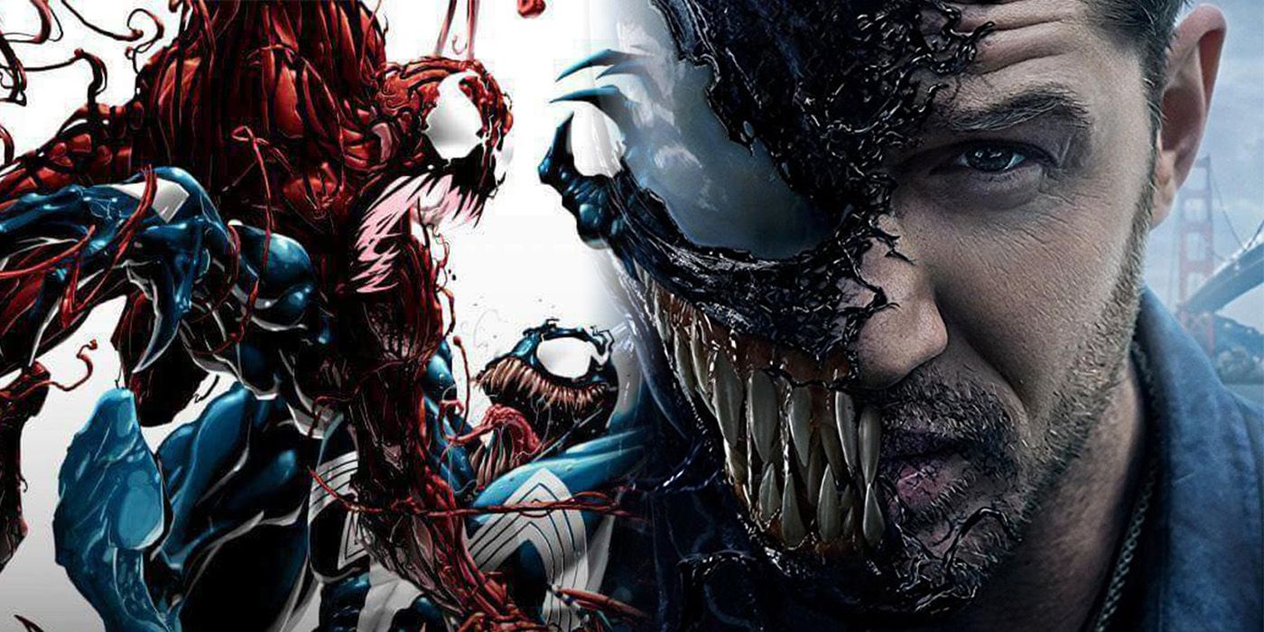 Carnage in Venom vs Carnage comic and Tom Hardy as Eddie Brock