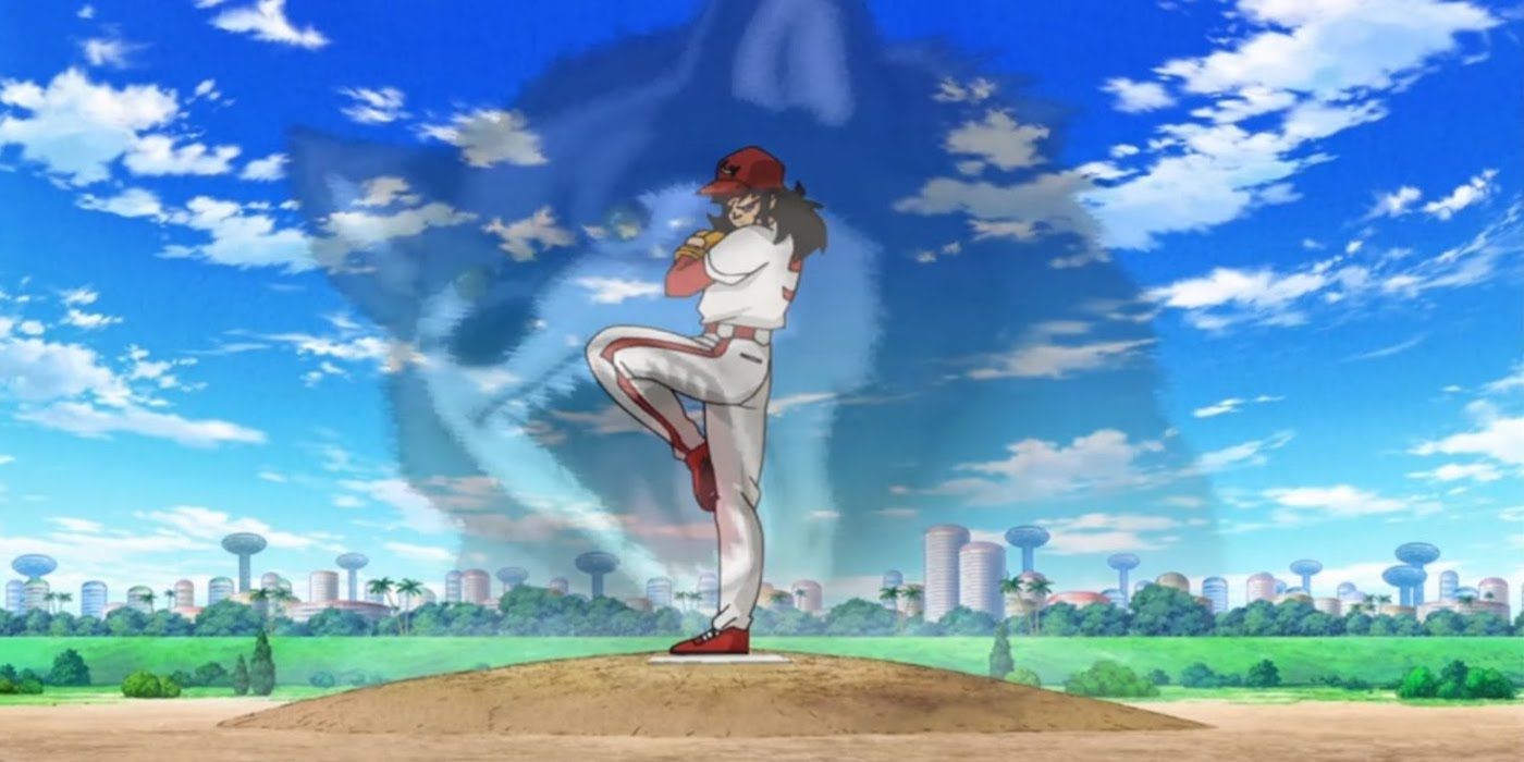 Yamcha about to throw a baseball in Dragon Ball Super.