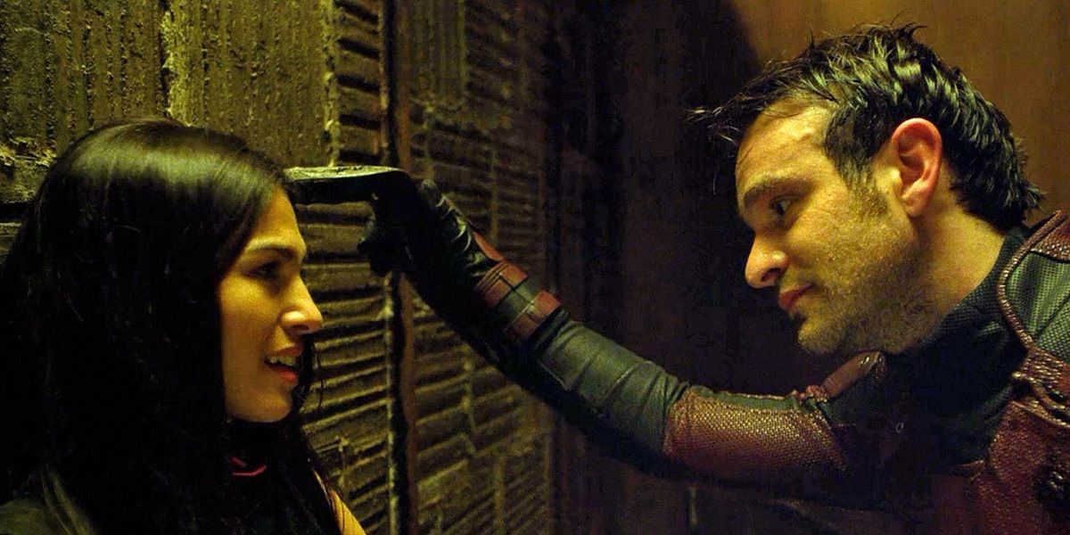 Elodie Yung and Charlie Cox as Elektra Natchios and Matt Murdock in Netflix Marvel Daredevil series.