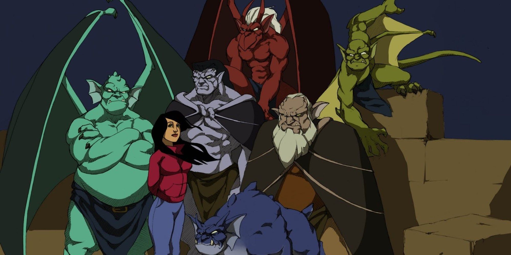 Gargoyles Cartoon Cast standing together
