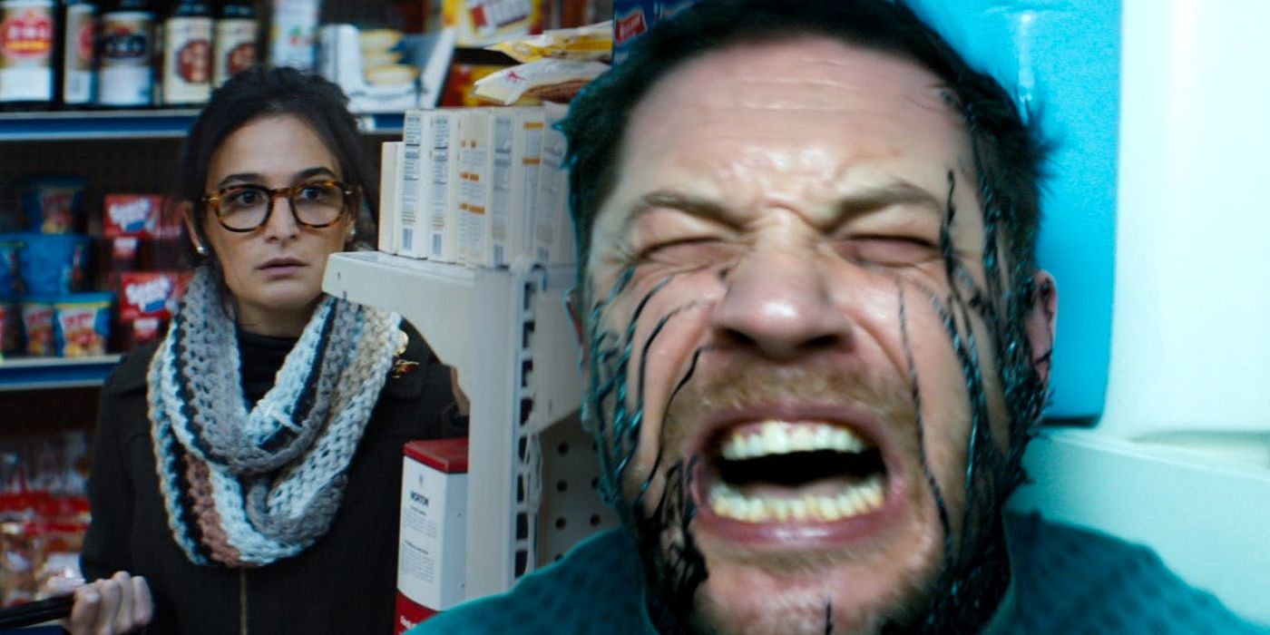 Jenny Slate and Tom hardy in Venom