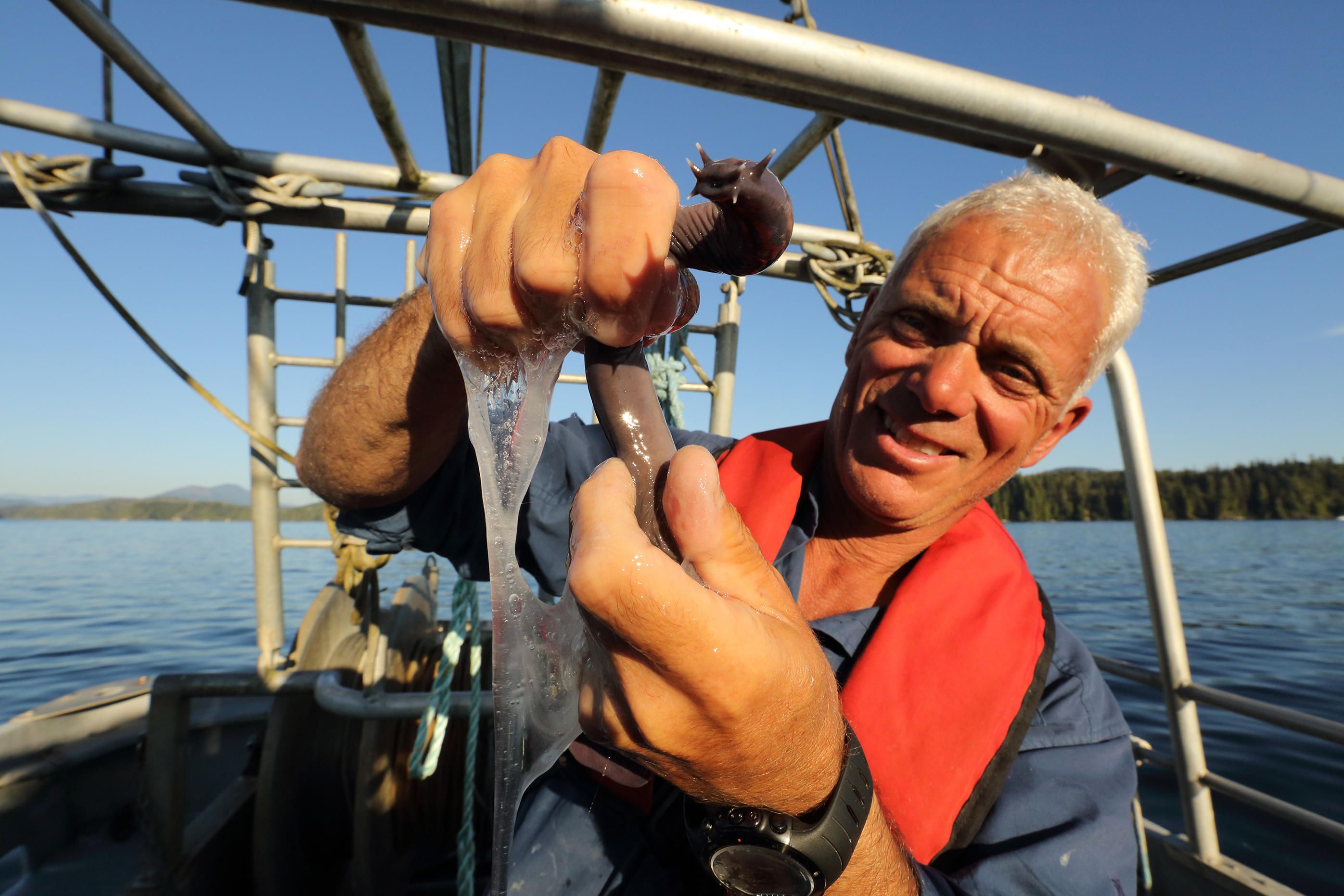 Jeremy Wade and a hagfish on River Monsters