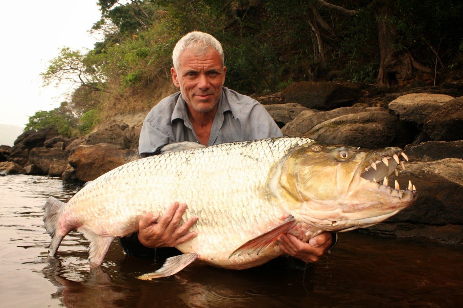 Jeremy Wade holding a Goliath Tigerfish on River Monsters