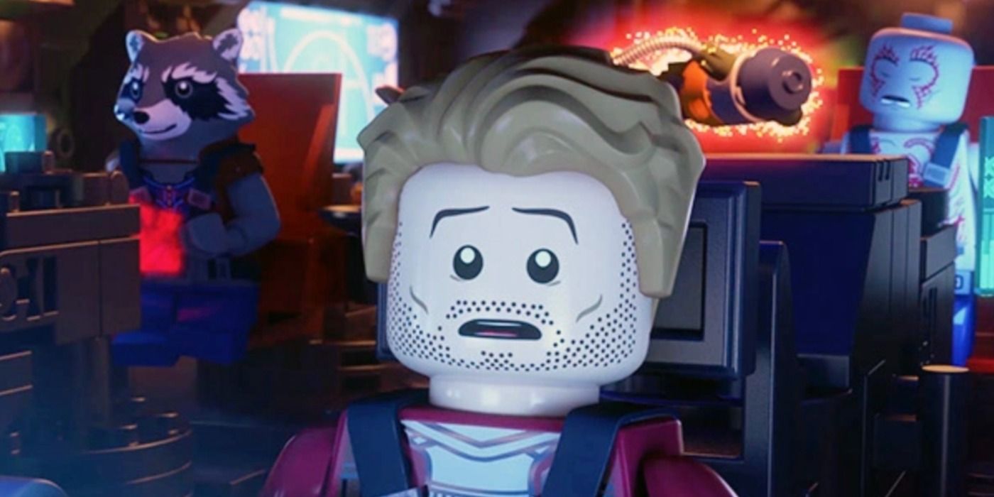Rocket, Peter, and Drax appear in the bridge of their ship in Lego form in the Lego Guardians of the Galaxy movie