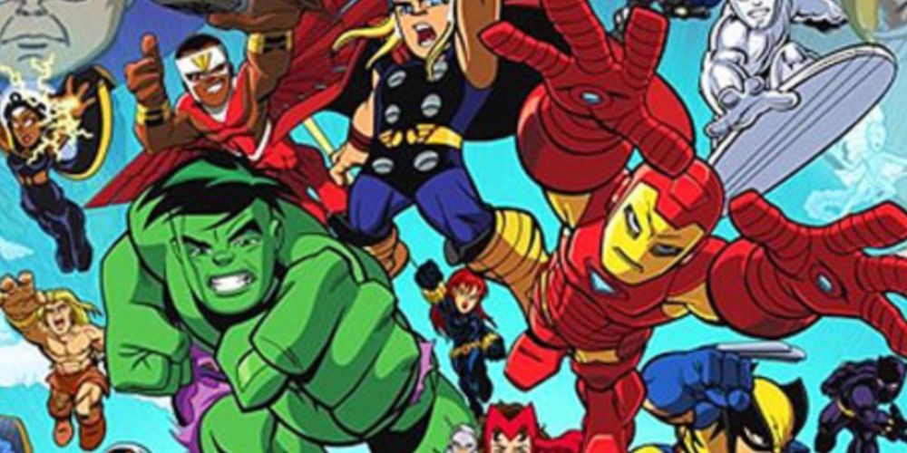 Several Marvel heroes, including Hulk, Thor, Iron Man, and more run together in The Super Hero Squad Show