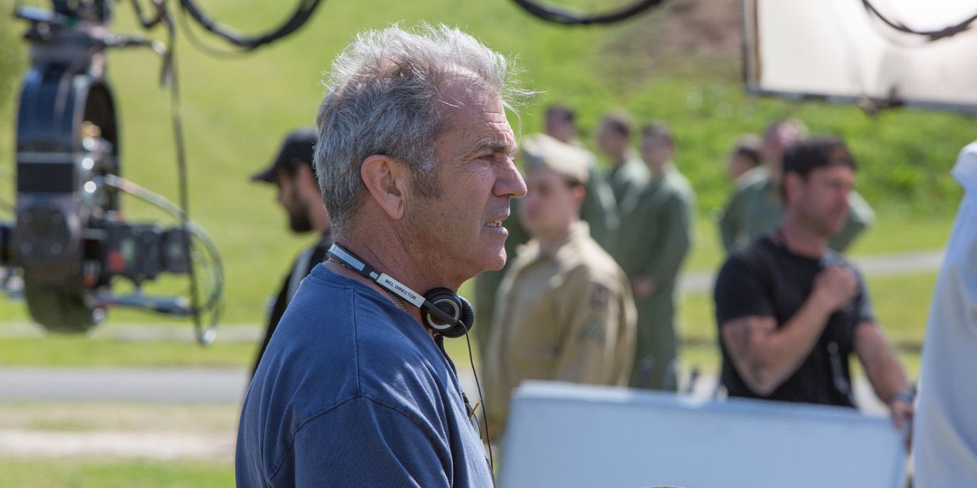 Mel Gibson on the set of Hacksaw Ridge
