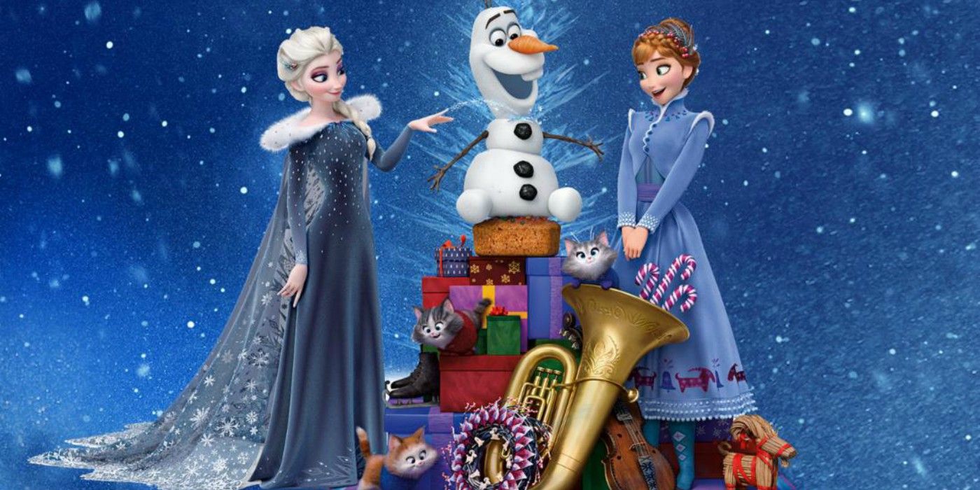 Olaf celebrates Christmas with Ana and Elsa