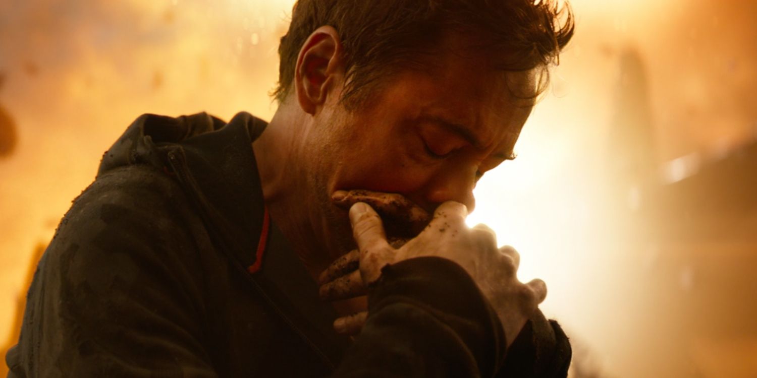 Robert Downey Jr as Tony Stark at the end of Avengers Infinity War