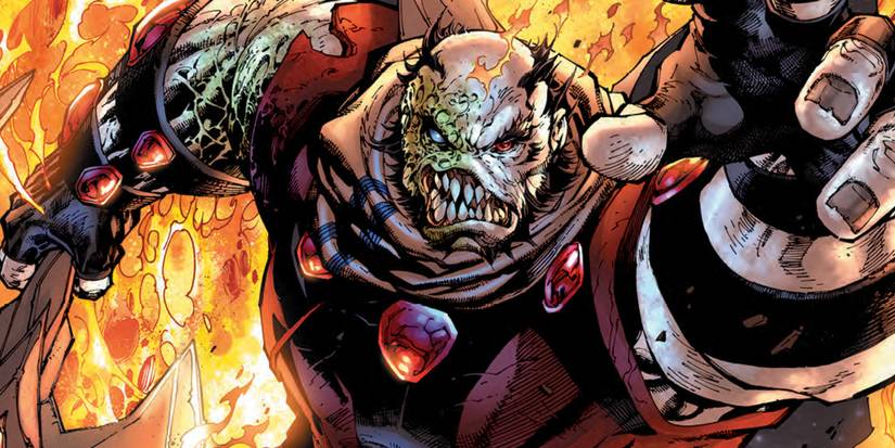 Comic book art: Rogol Zaar from Action Comics 1000 reaches forward.