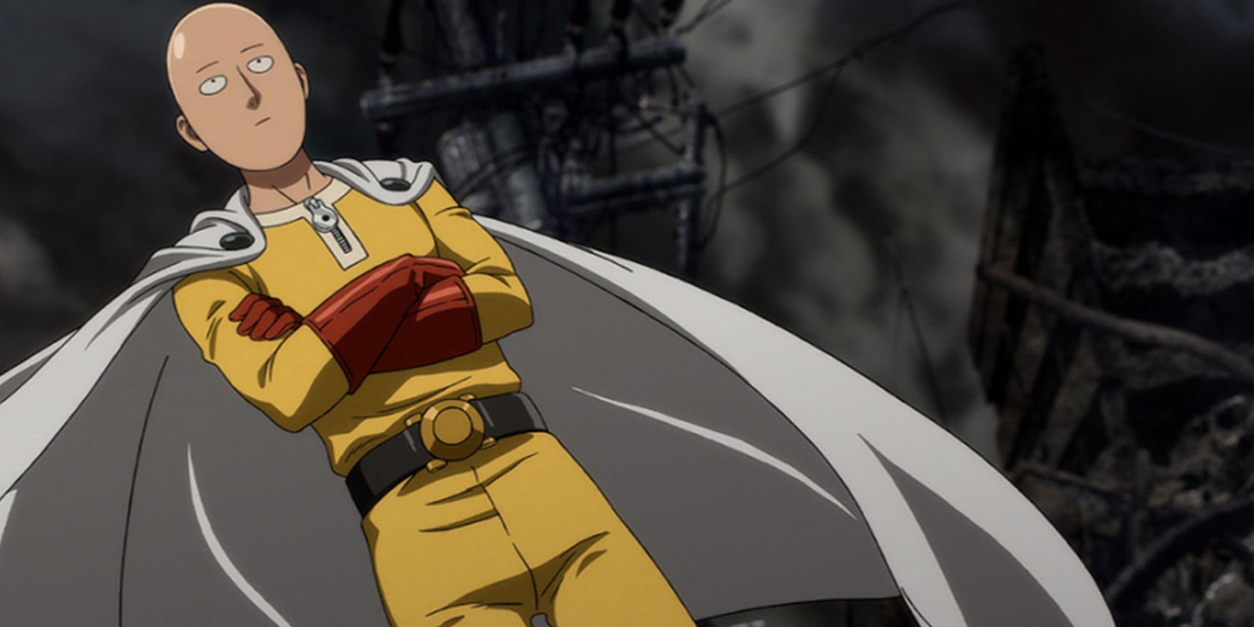 Saitama standing with his arms crossed in One Punch Man