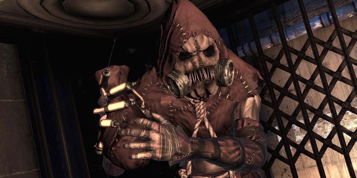 Scarecrow holding a container of his fear toxin