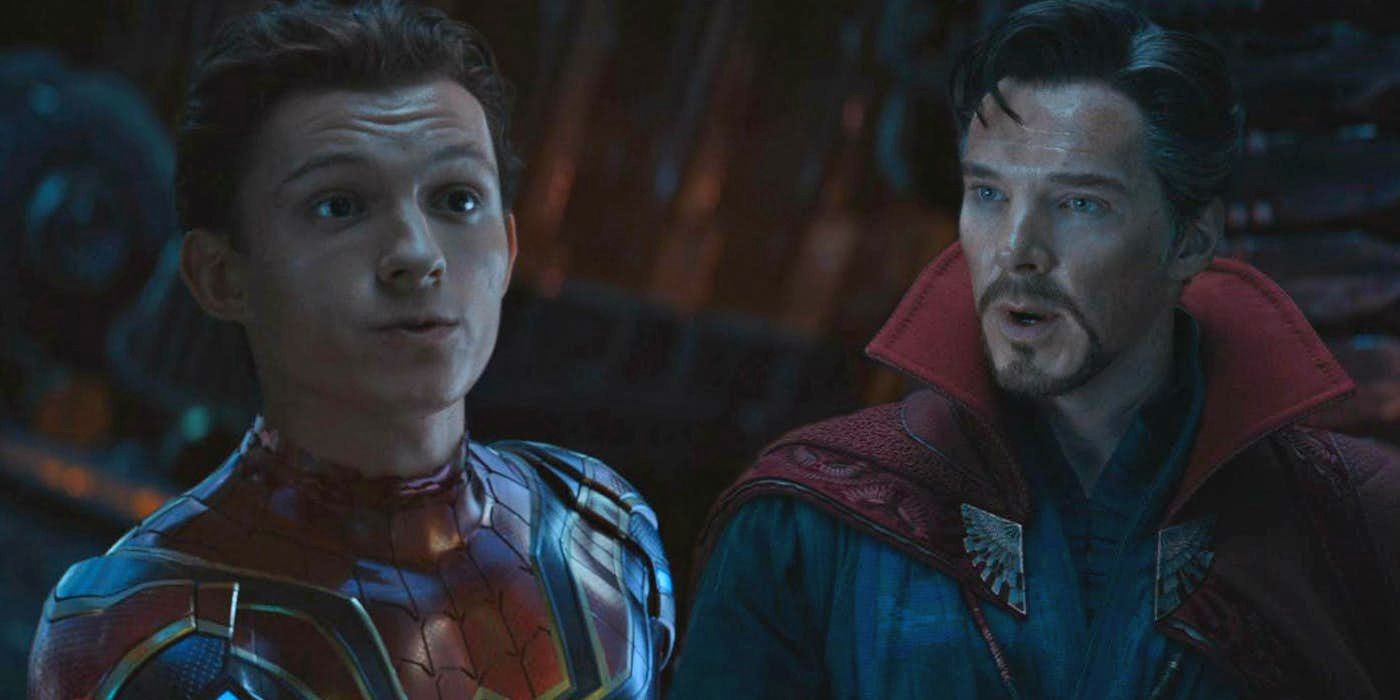 Blended image showing Spider-Man and Doctor Strange in Avengers Infinity War
