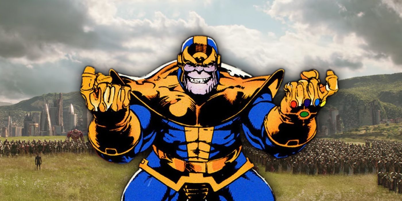 Thanos and Avengers in Wakanda in Infinity War