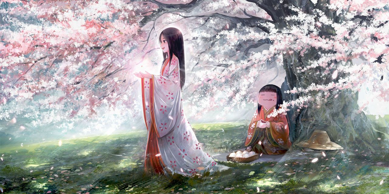 An image of Princess Kaguya standing by a tree