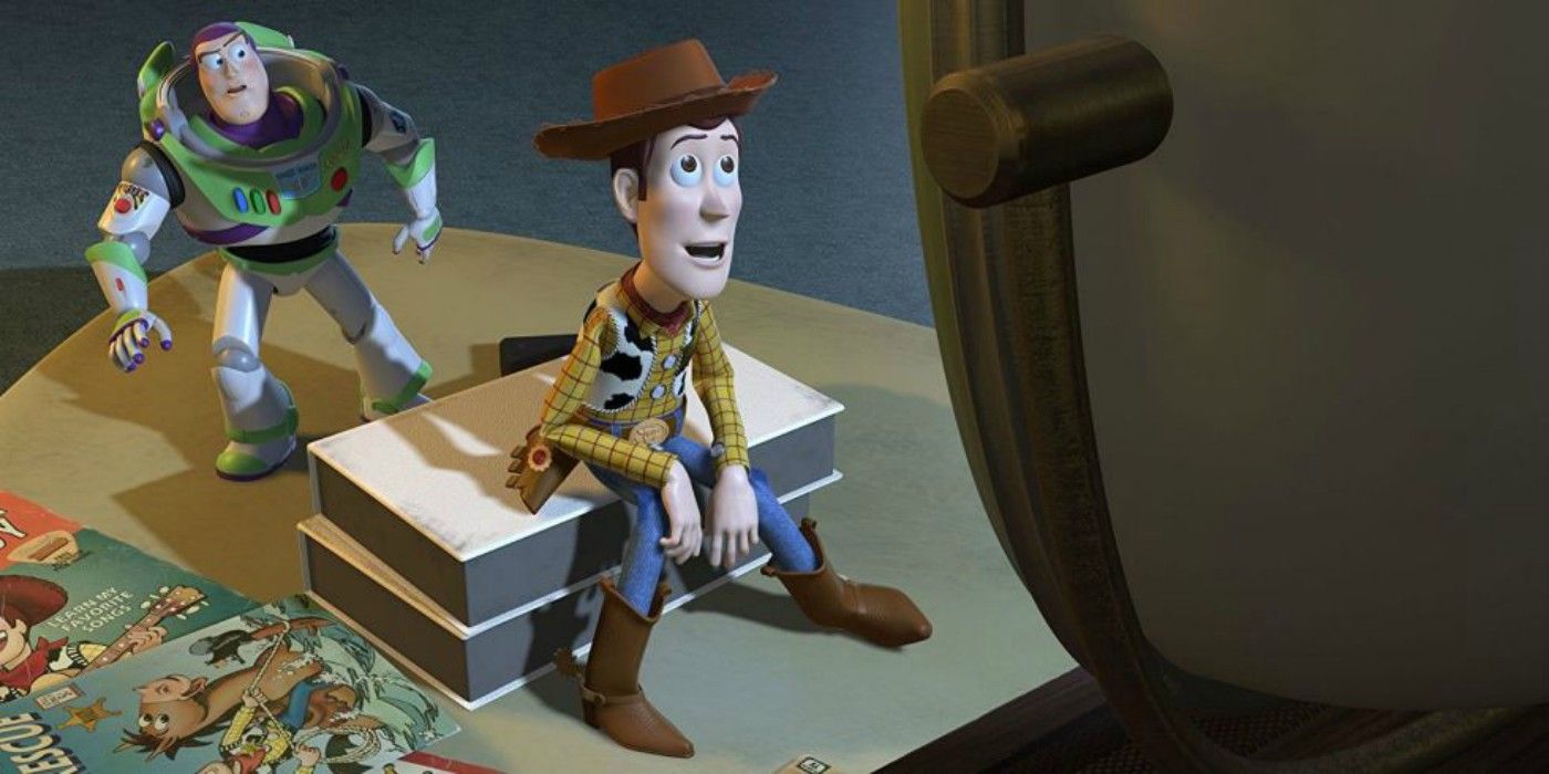 Buzz and Woody watching tv.