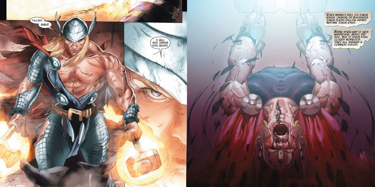 Thor holding Stormbreaker and Mjolnir
