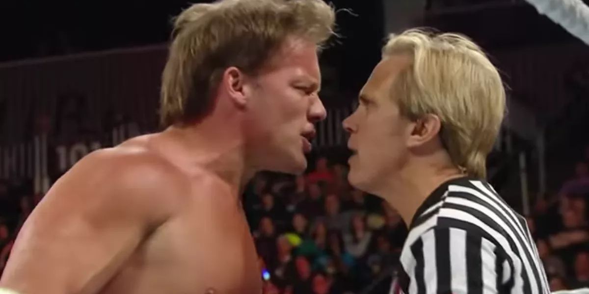 After Neville breaks an ankle, Chris Jericho has an argument with the referee, Charles Robinson