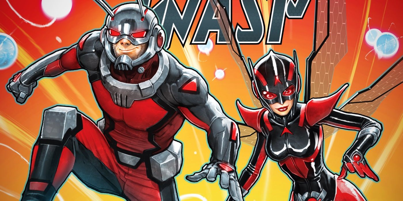 Ant-Man and the Waslp fly together in matching red suits