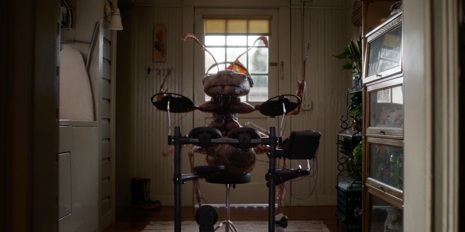 An ant plays drums in Ant-Man and the Wasp 