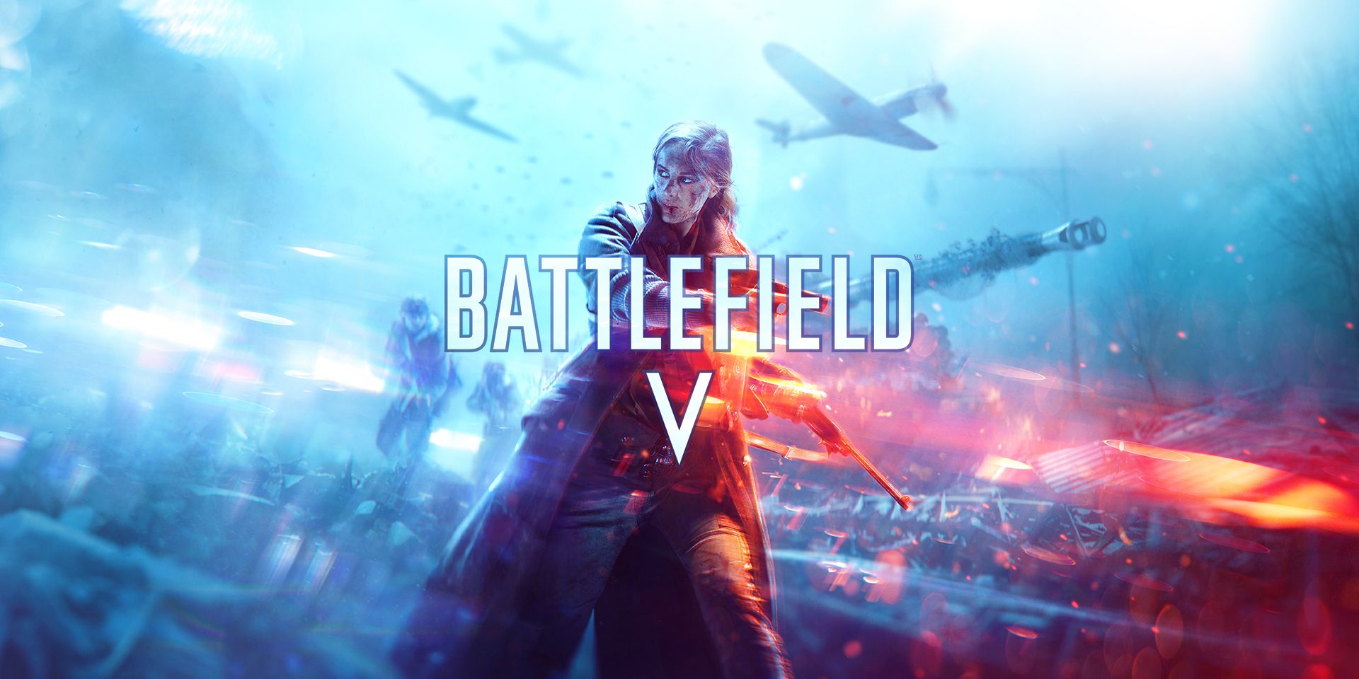 A soldier stands on a battlefield from Battlefield V