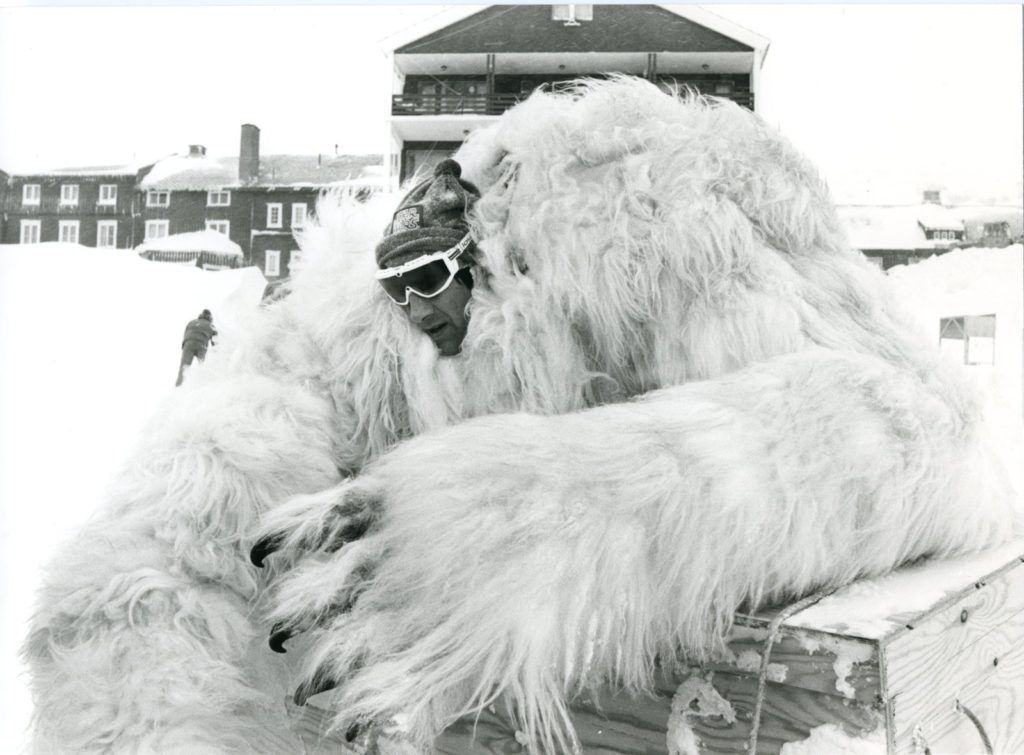 Behind the scenes photo of the wampa suit for Empire Strikes Back