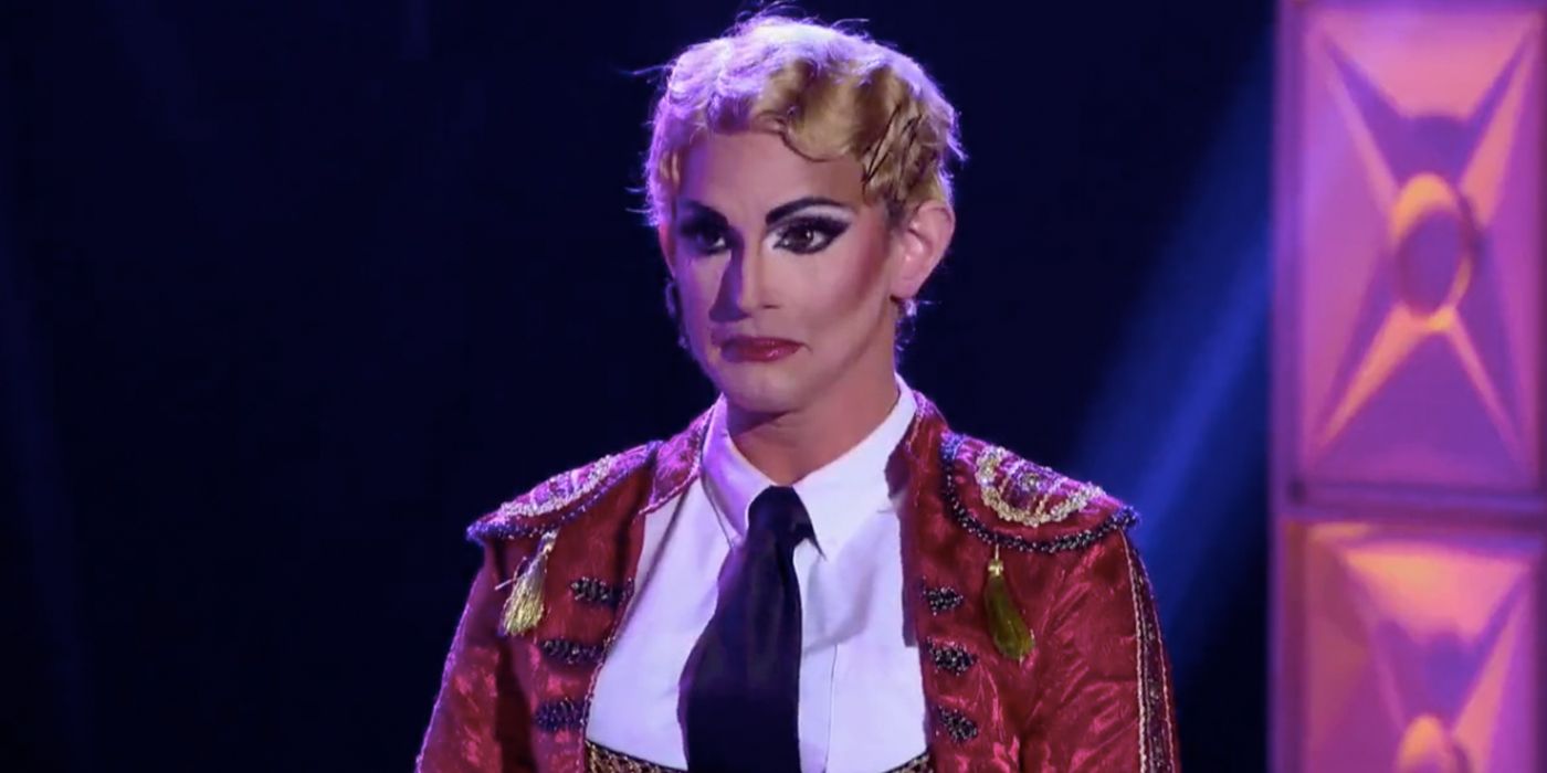 Cynthia Lee Fontaine stands on the main stage of RuPaul's Drag Race.