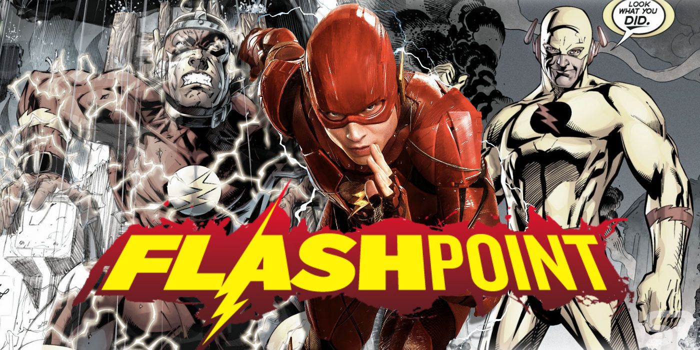 Ezra Miller as The Flash in front of the Flashpoint comic