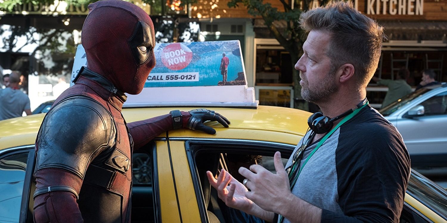 David Leitch and Ryan Reynolds talking on the set of Deadpool 2