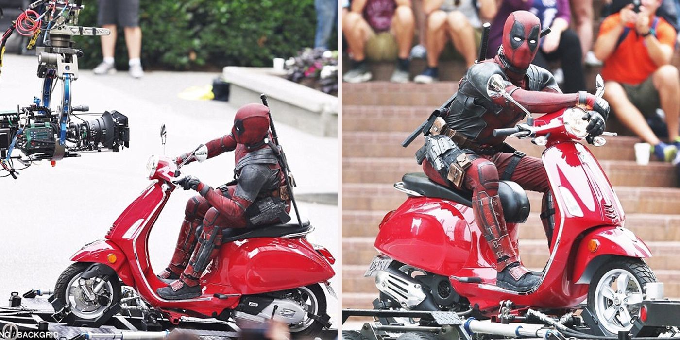 Deadpool 2 behind-the-scenes scooter