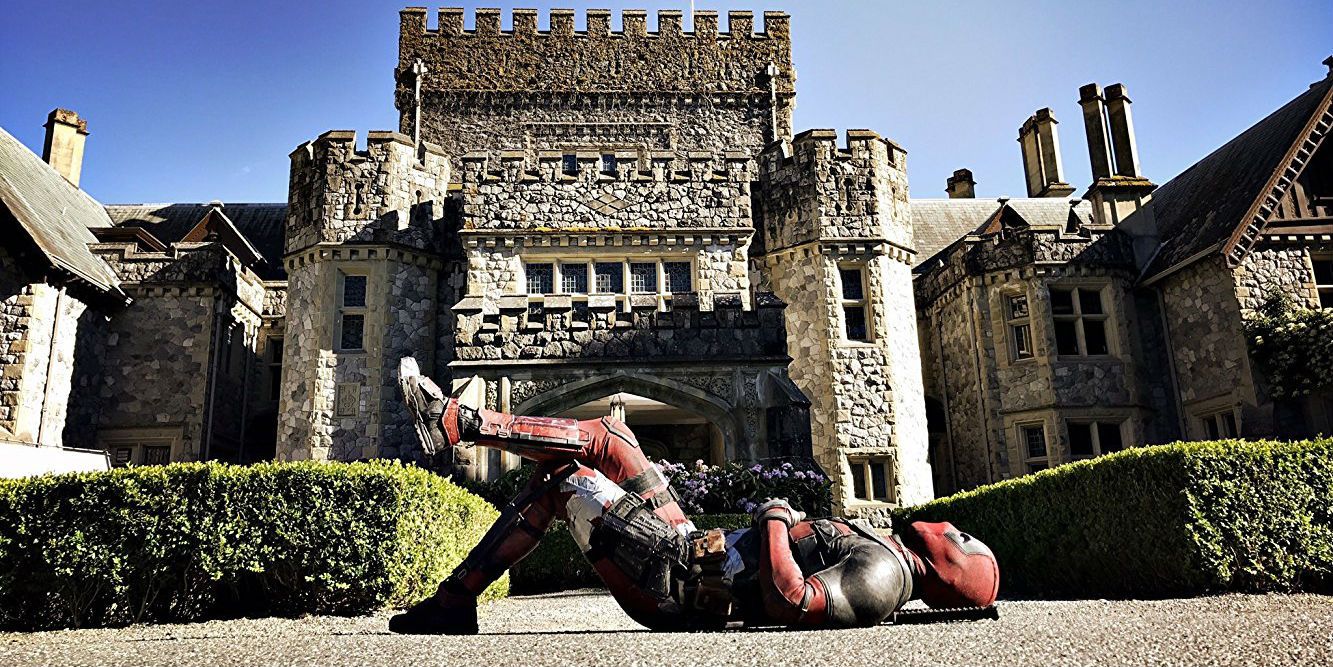 Deadpool napping in front of X-Mansion