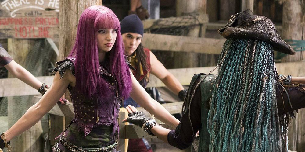 Dove Cameron as Mal, Booboo Stewart as Jay, China Anne McClain as Uma in It’s Goin’ Down from Descendants 2