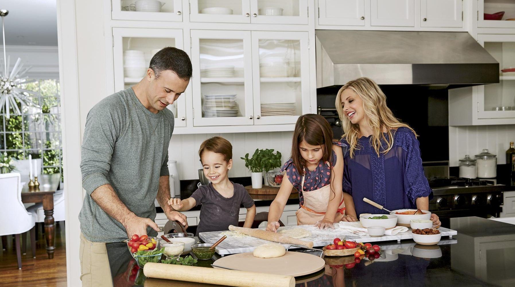 Freddie Prinze Jr and Family in Kitchen