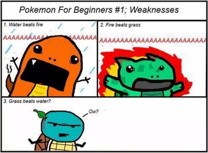 Grass beats water Pokemon meme