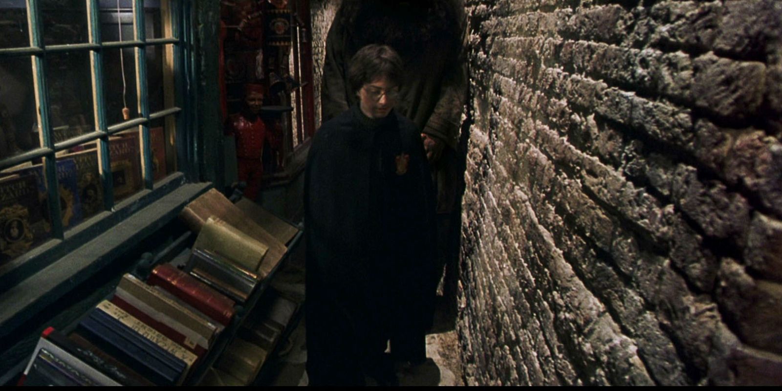Harry and Hagrid in Diagon Ally in Harry Potter and the Chamber of Secrets.